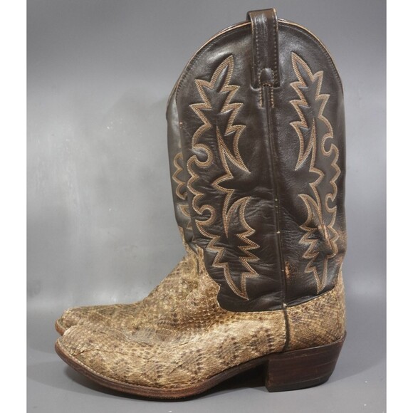 Vintage Dan Post 6564 Python Snakeskin Cowboy Boots Mens 10 D Brown USA Made main image 12
